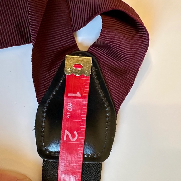 Vintage Suspenders Maroon Grosgrain Black Leather Ends Made in England Unworn - Picture 7 of 15